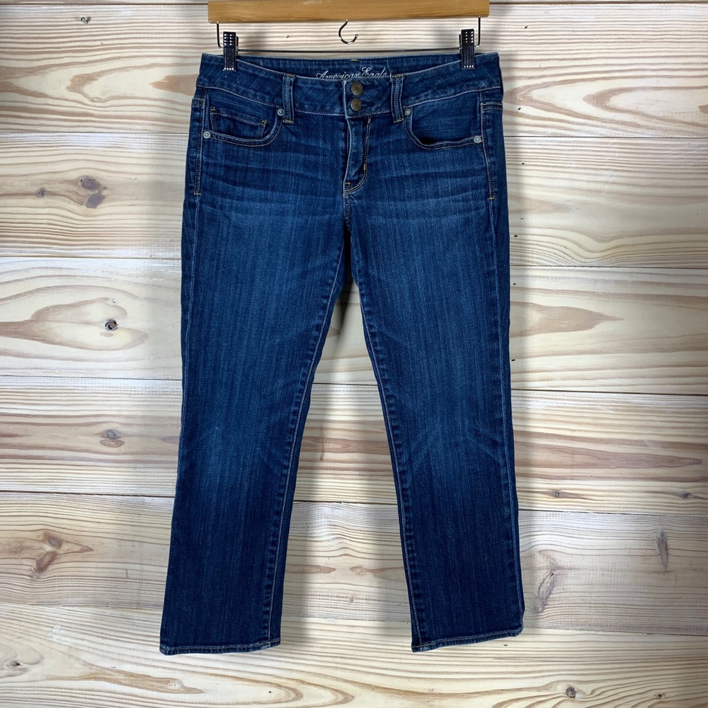 American Eagle Artist Crop Jeans Womens 8 Blue Stretch‎ Low Rise Dark Wash Denim